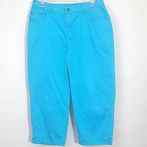 Capris Turquoise blue 100% Cotton denim stretch high waisted rise